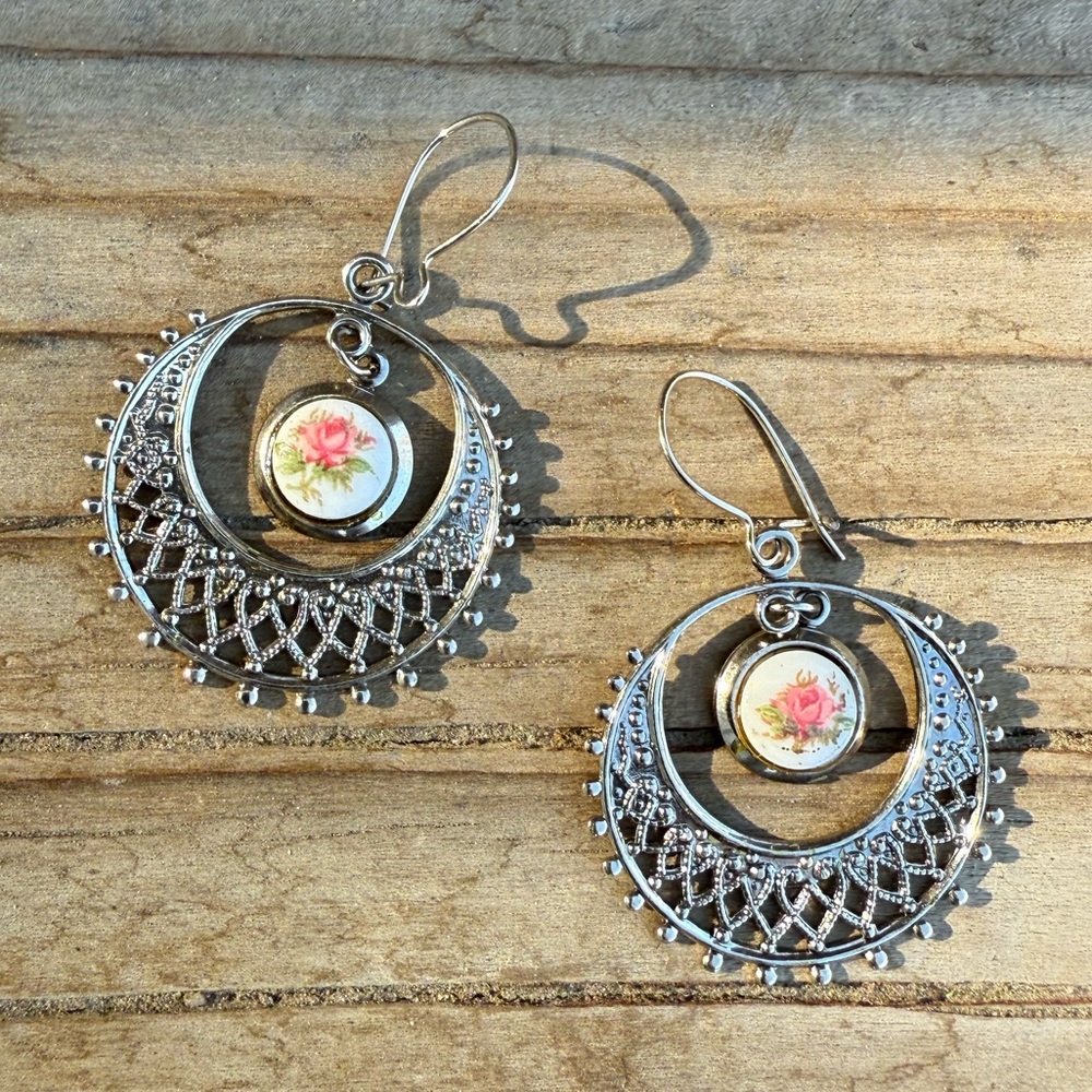 Bundle 3 for 50% off 1970s Deadstock Silver-Tone Earrings with Cottagecore Charm